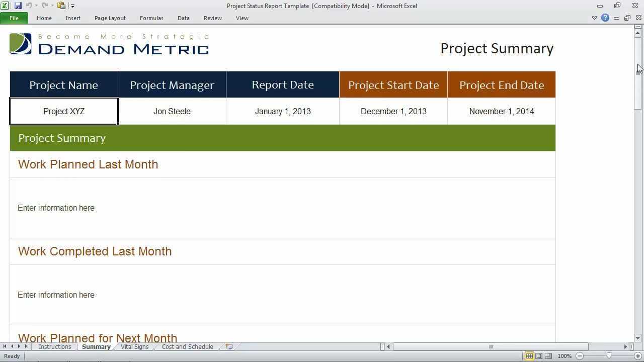 Project Status Report Template For Weekly Status Report Template Excel