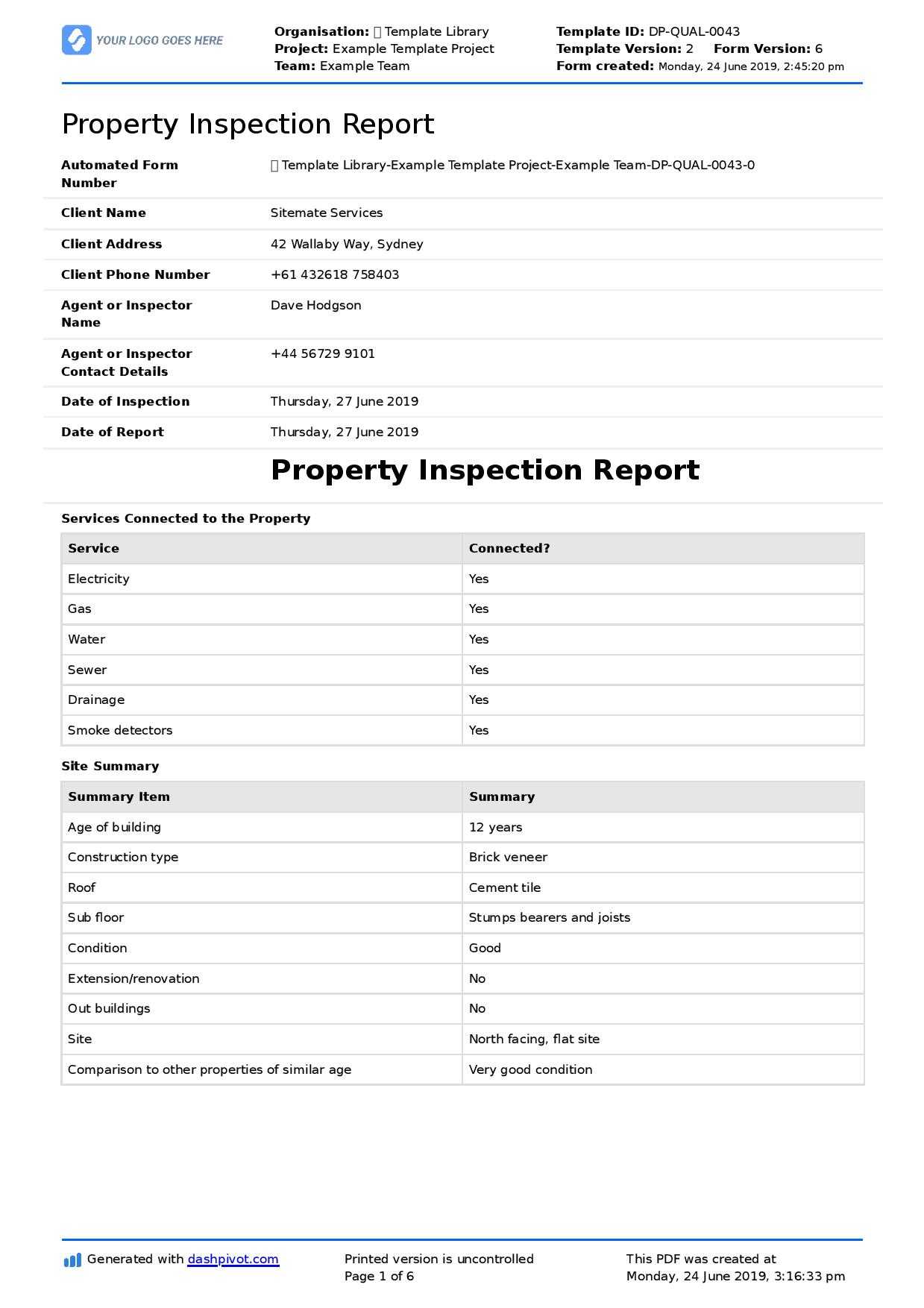 Property Inspection Report Template (Free And Customisable) Throughout Home Inspection Report Template Pdf