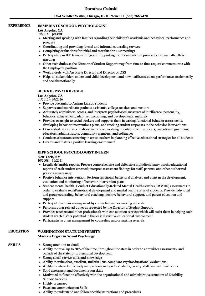 Psychology Sample Resume – Calep.midnightpig.co For School Psychologist Report Template