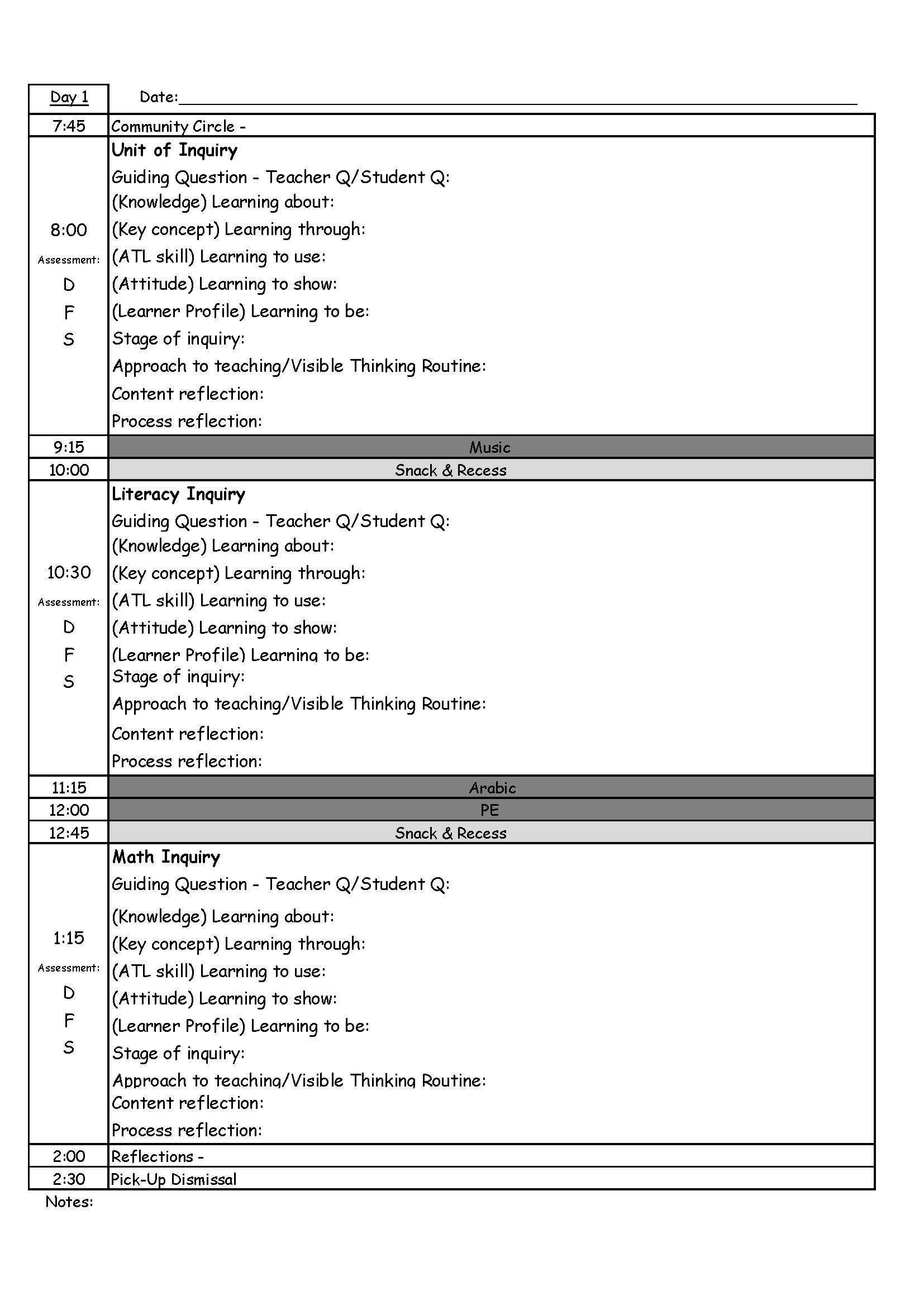 Pyp Day Plan Template – Making Good Humans Intended For Blank Unit Lesson Plan Template