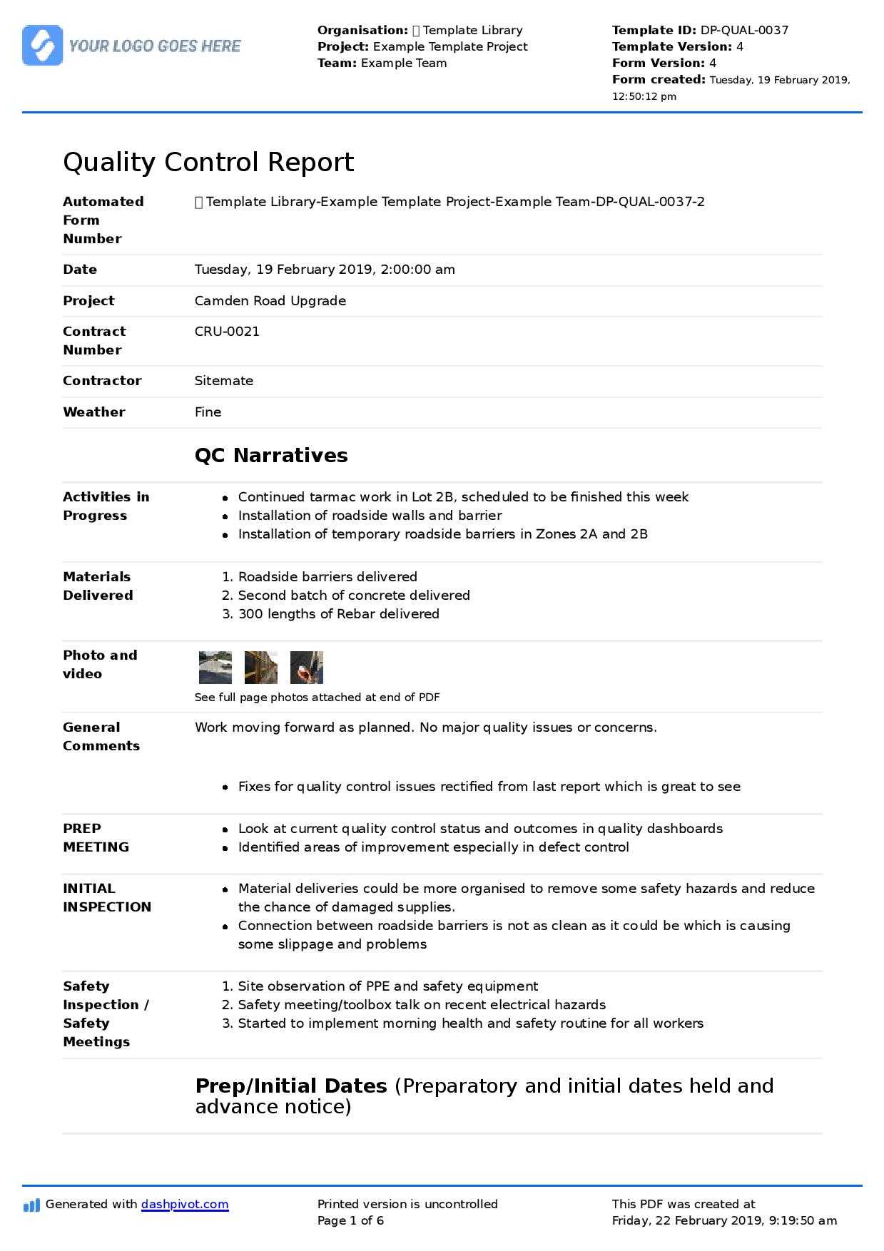 Qa Qc Report Template And Sample With Customisable Format For Software Quality Assurance Report Template