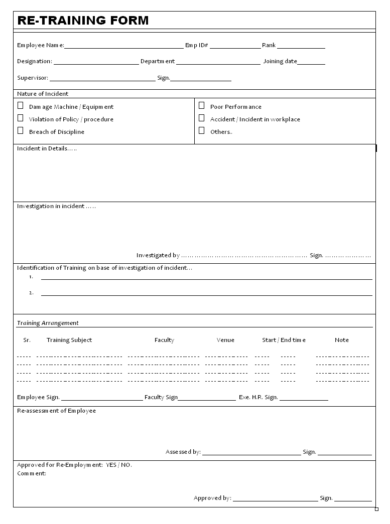 Re Training Form Format Throughout Training Report Template Format