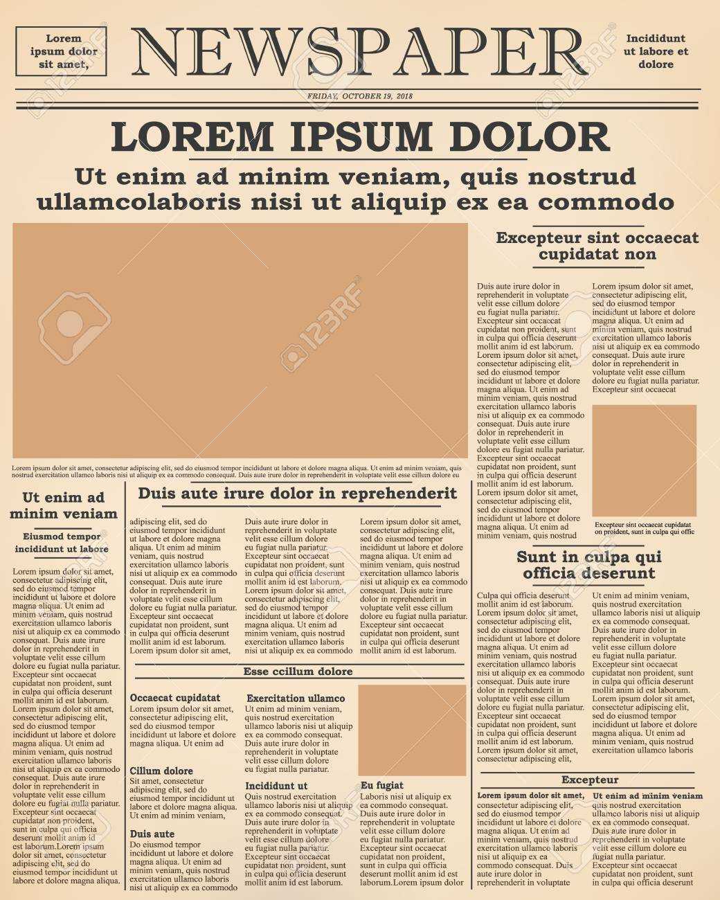 Realistic Old Newspaper Front Page Template. Vector Illustration Regarding Old Blank Newspaper Template