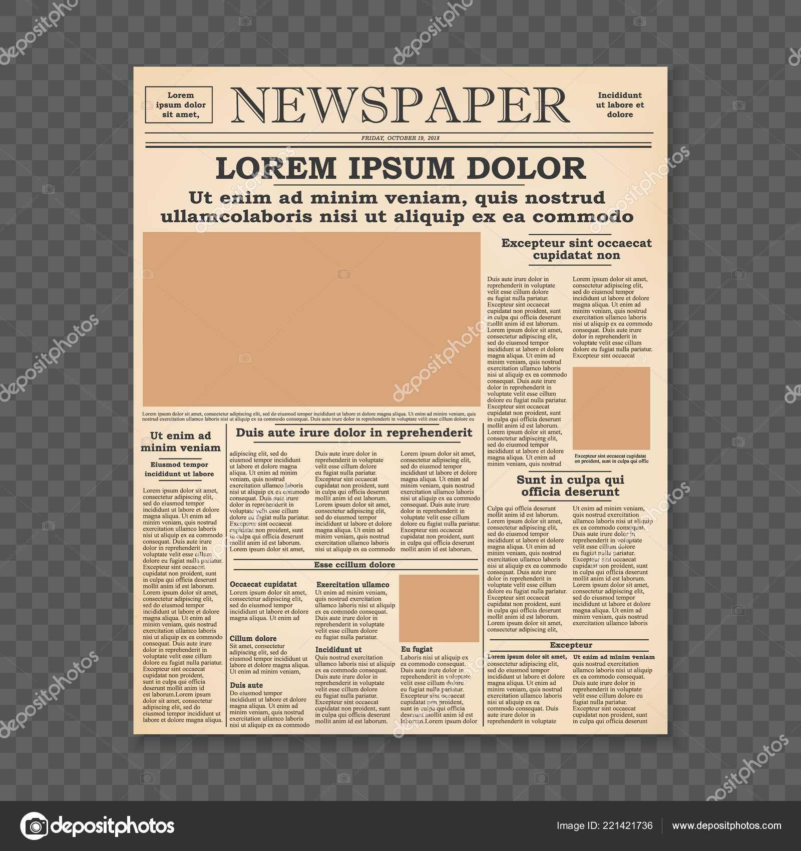 Realistic Old Newspaper Front Page Template Vector Inside Blank Old Newspaper Template