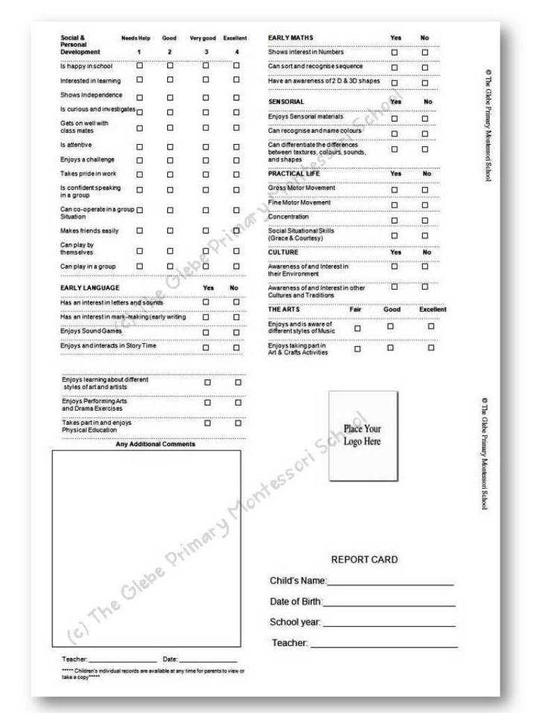 Report Card Templates « Montessori Alliance Throughout Report Card Template Pdf