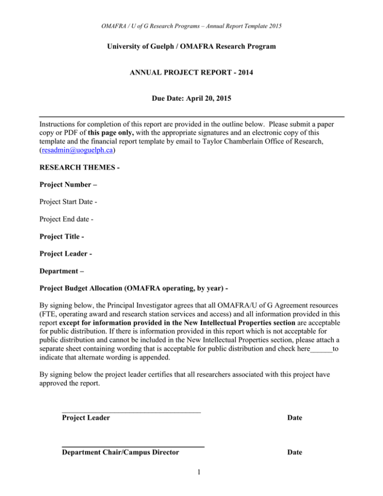 Report Template – University Of Guelph for Research Project Report ...