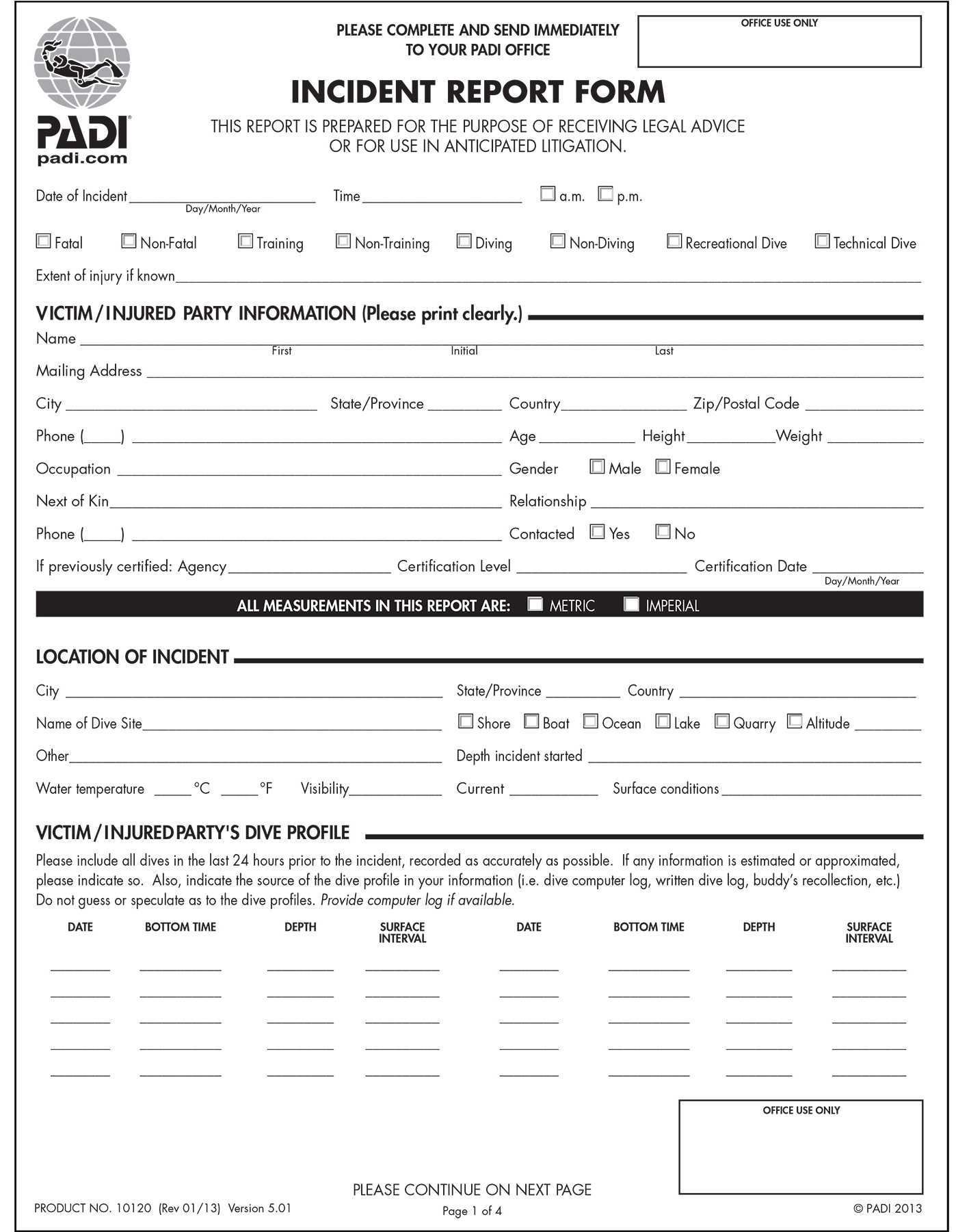 Reporting Incidents To Your Padi Regional Headquarters In Customer Incident Report Form Template