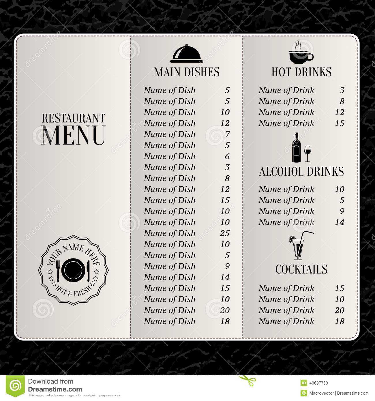 Restaurant Menu Template Stock Vector. Illustration Of Intended For Cocktail Menu Template Word Free
