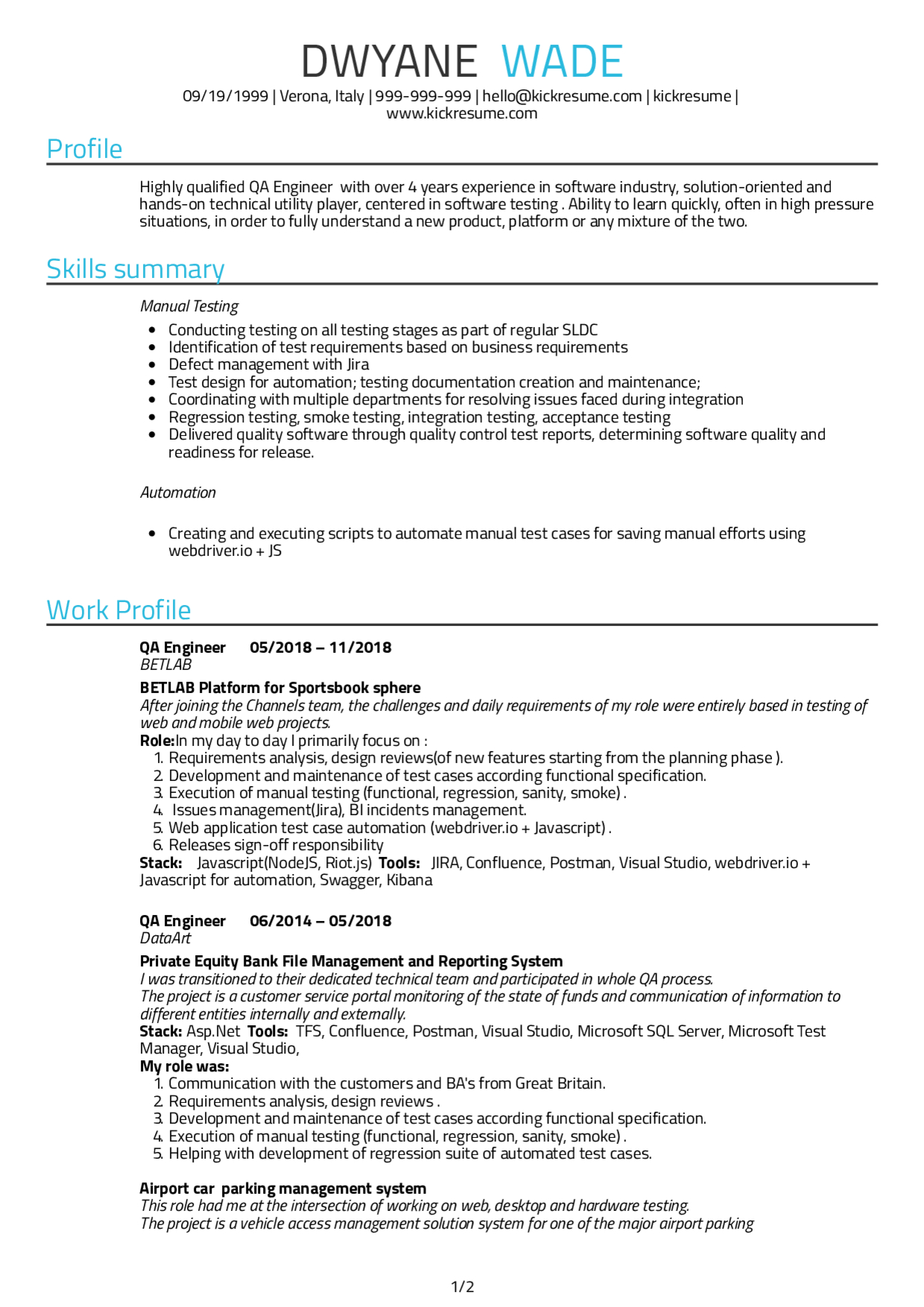 Resume Examplesreal People: Quality Assurance Engineer In Software Quality Assurance Report Template
