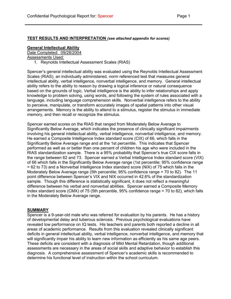 Rias Sample Report Throughout School Psychologist Report Template