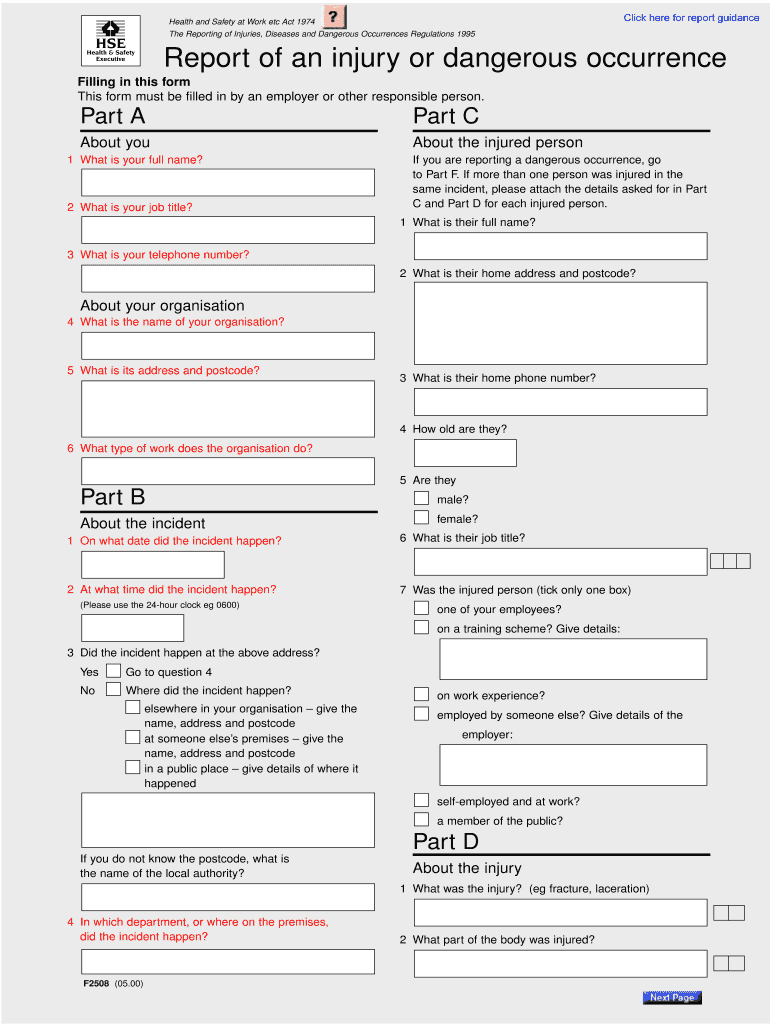 Riddor Form – Fill Online, Printable, Fillable, Blank In Hse Report Template