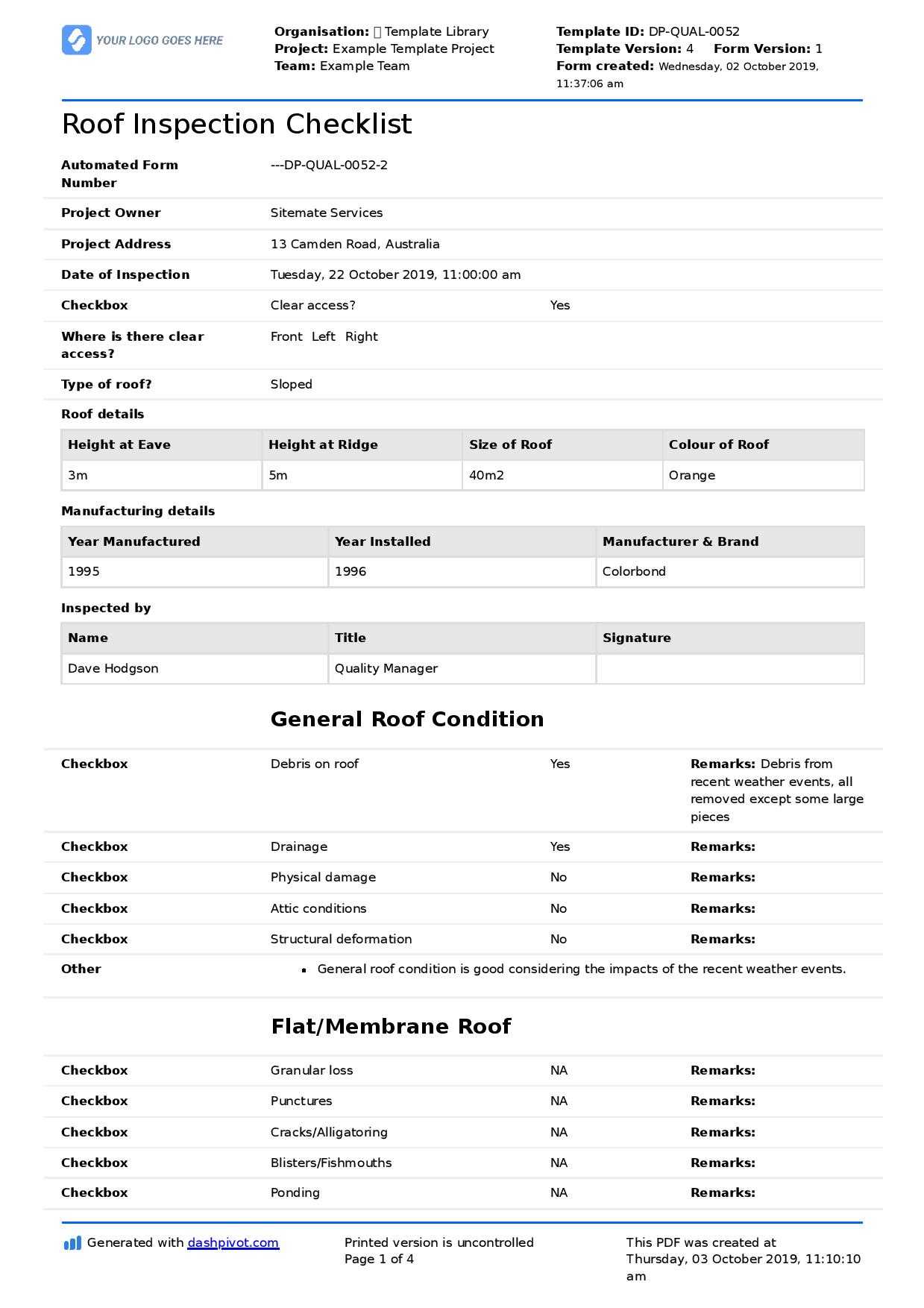 Roof Report Template – Dalep.midnightpig.co Throughout Building Defect Report Template