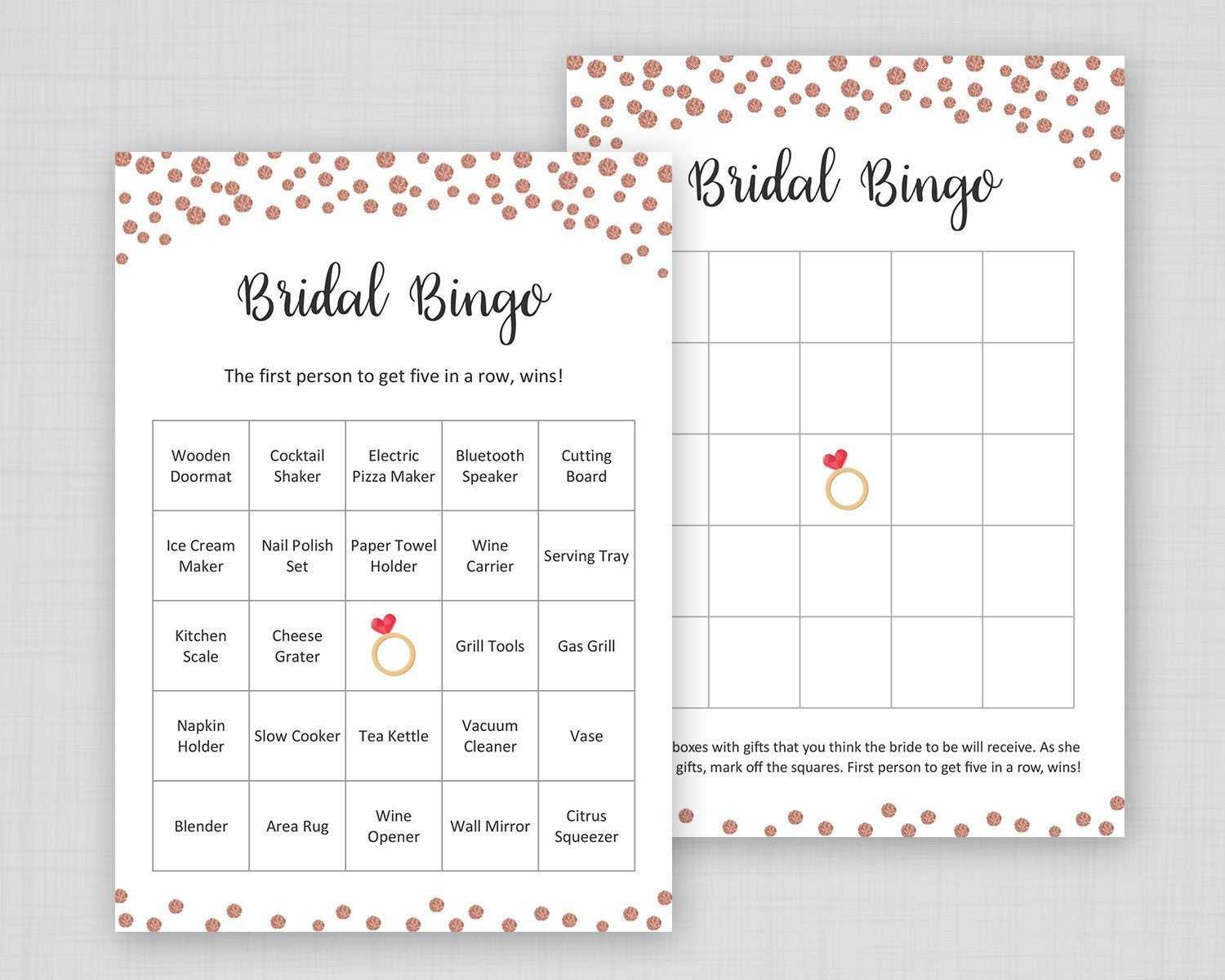 Rose Gold Bridal Shower Bingo Printable, 60 Unique Prefilled Bridal Bingo  Cards, Blank Bingo Cards, Rose Gold Bridal Shower, J012 With Blank Bridal Shower Bingo Template
