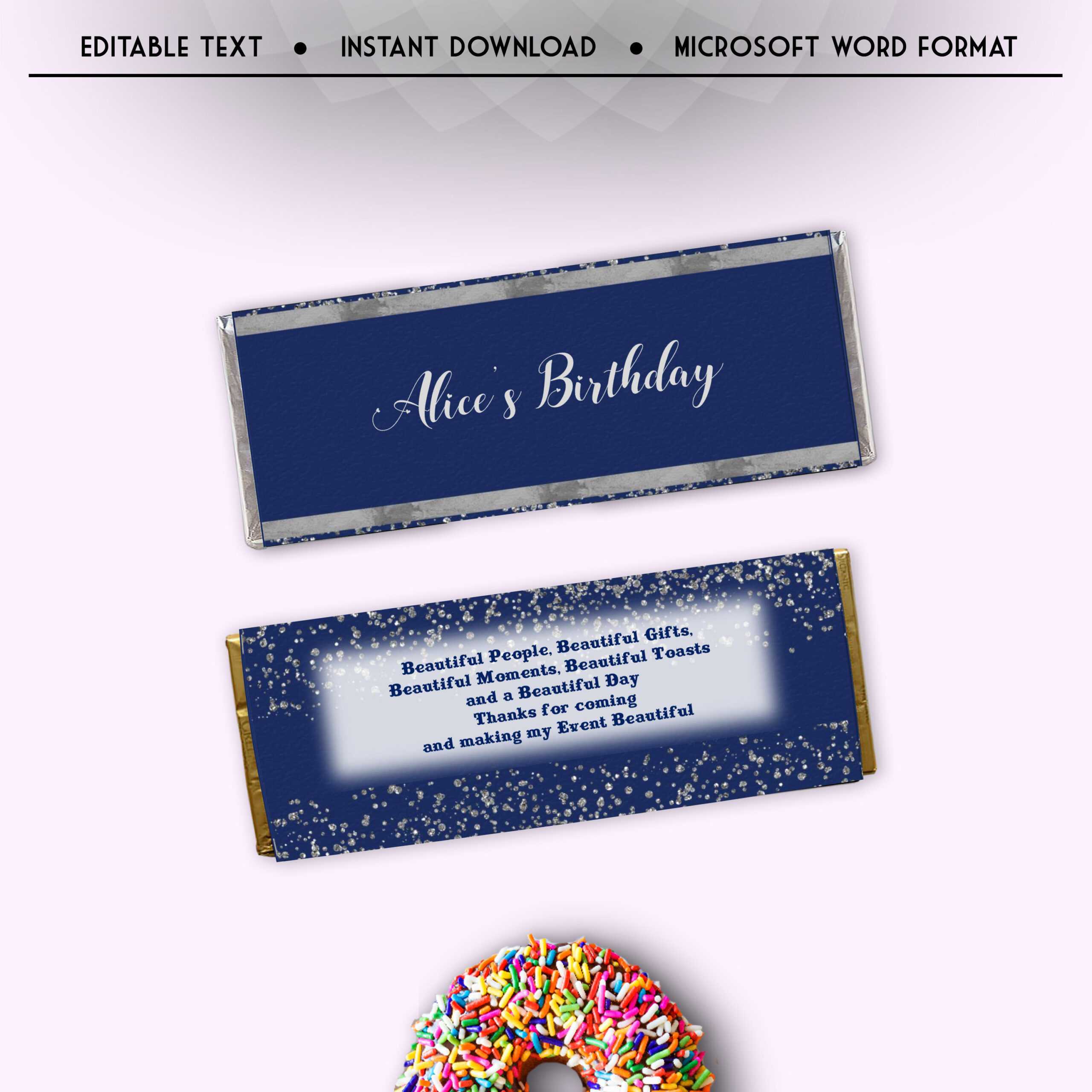 Royal Blue And Silver Candy Bar Wrapper Template, Editable Birthday Hershey  Bar Wrapper, Candy Bar Wraps, Chocolate, Instant Download, Pr3 Pertaining To Candy Bar Wrapper Template For Word