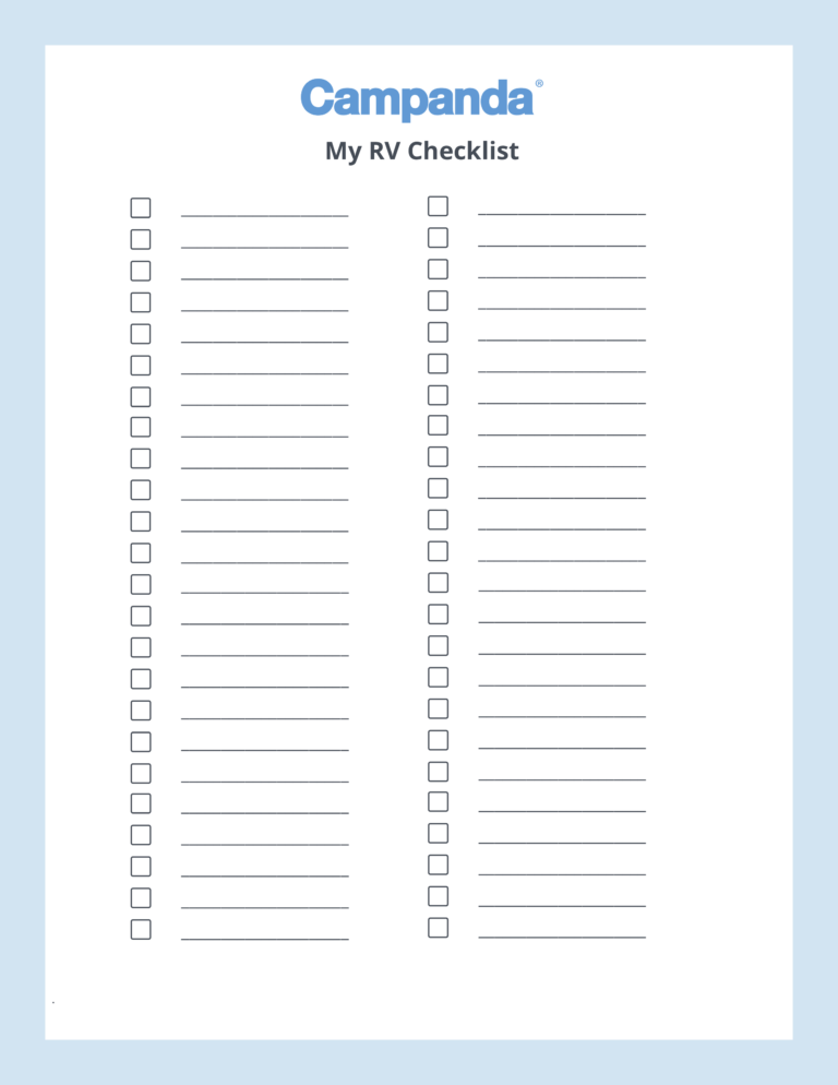 Rv Checklists: 6 Printable Packing Lists | Campanda regarding Blank ...