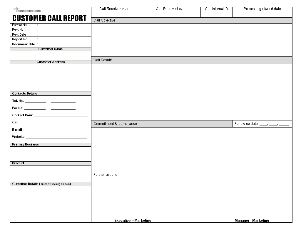 Sales Call Report Templates - Word Excel Fomats Intended For Sales Call Report Template