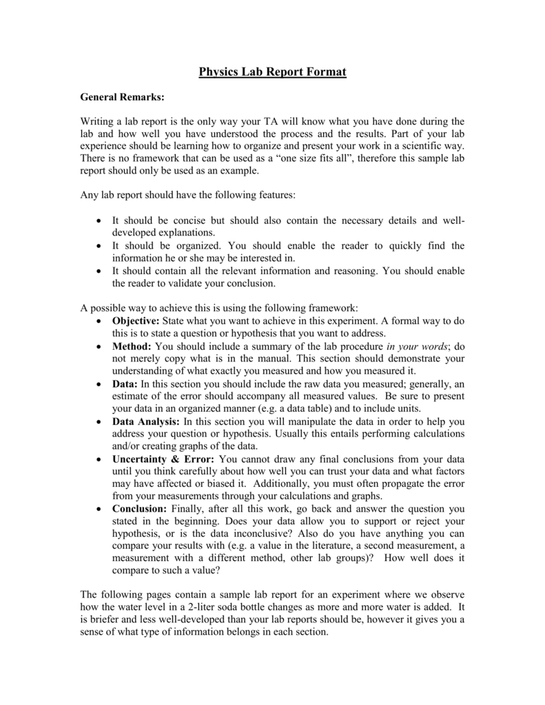 Sample Lab Report For Physics 1291/1292: with Physics Lab Report Template Sample Lab Report For Physics 1291/1292: With Physics Lab Report Template