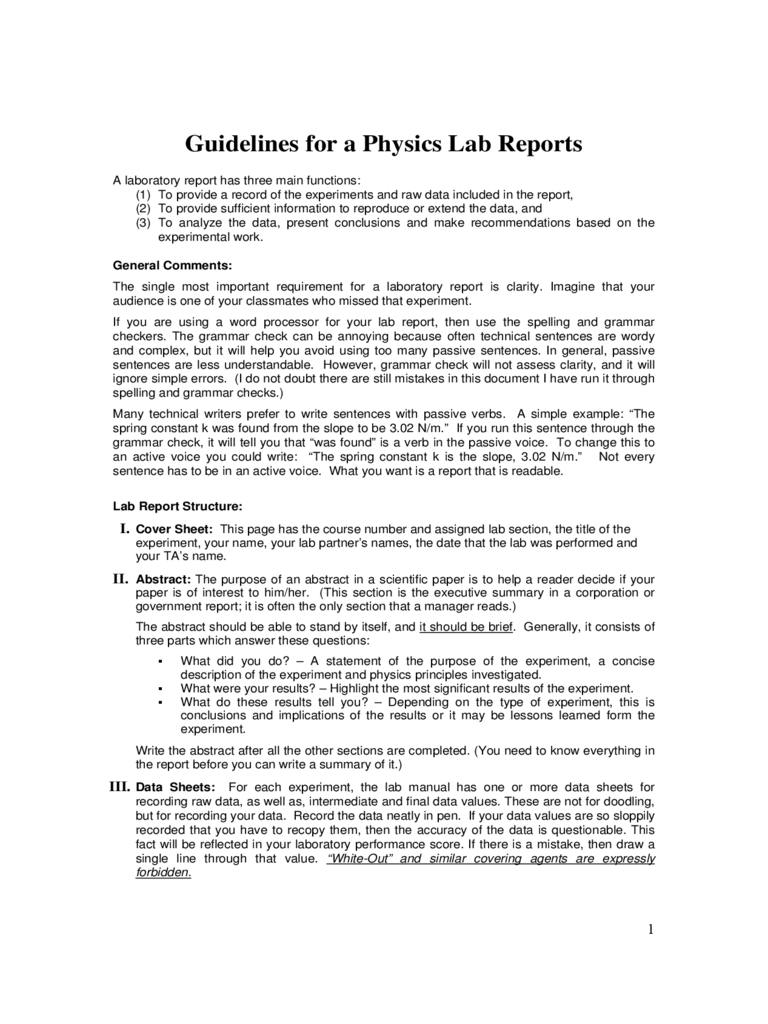 Sample Physics Lab Report Free Download for Physics Lab Report Template Sample Physics Lab Report Free Download For Physics Lab Report Template