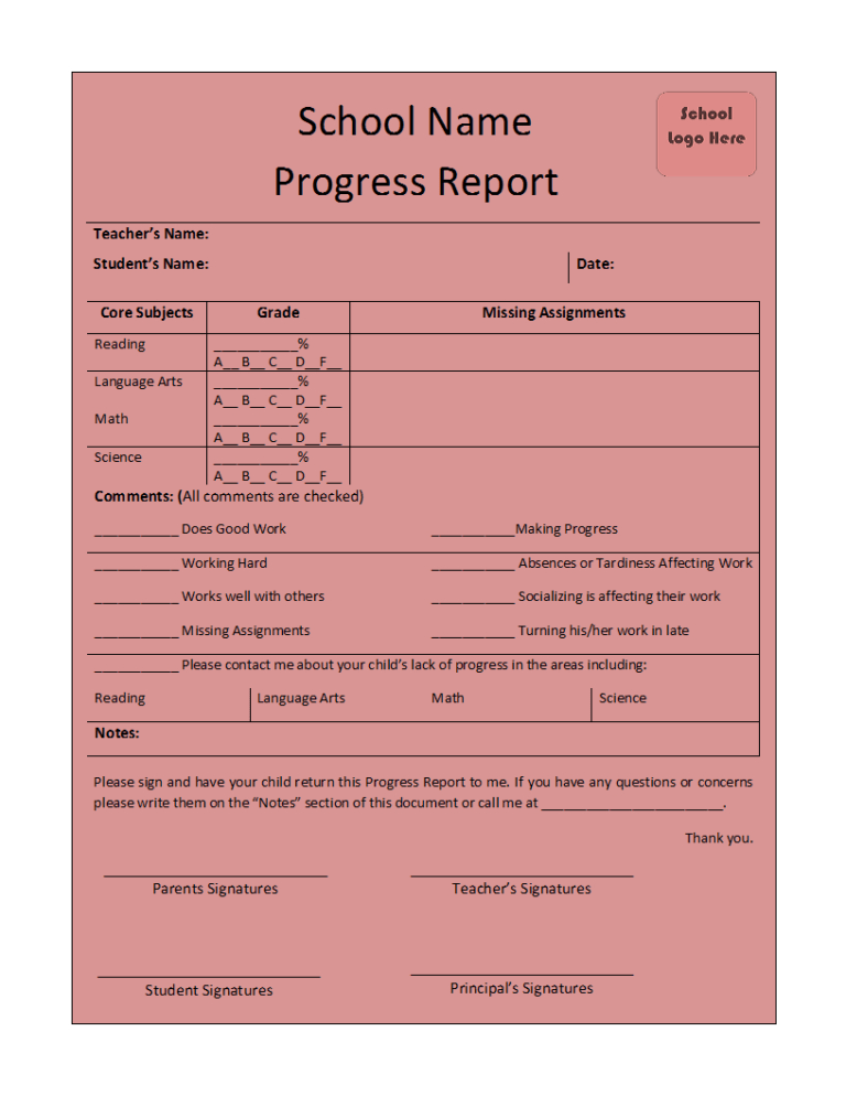 Sample Progress Report For Elementary School & Fast Online Help with