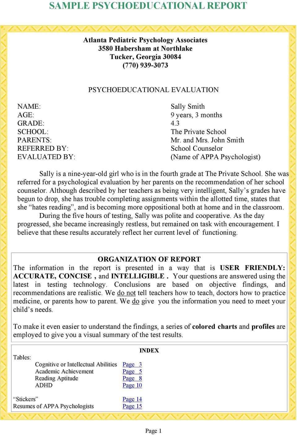 Sample Psychoeducational Report - Pdf Free Download Pertaining To Psychoeducational Report Template