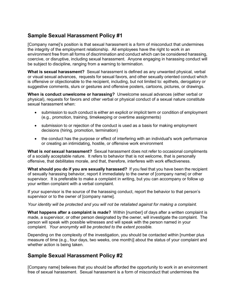 Sample Sexual Harassment Policy #1 Within Sexual Harassment Investigation Report Template