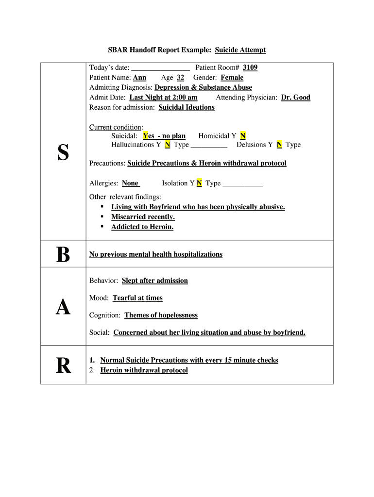 Sbar Examples – Fill Out And Sign Printable Pdf Template | Signnow Intended For Nursing Handoff Report Template