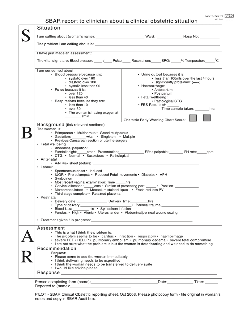 Sbar Template Pdf – Fill Online, Printable, Fillable, Blank With Sbar Template Word