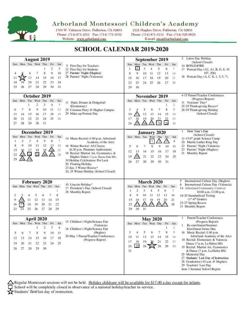 School Year Calendar – Montessori School, Kindergarten Inside Summer School Progress Report Template