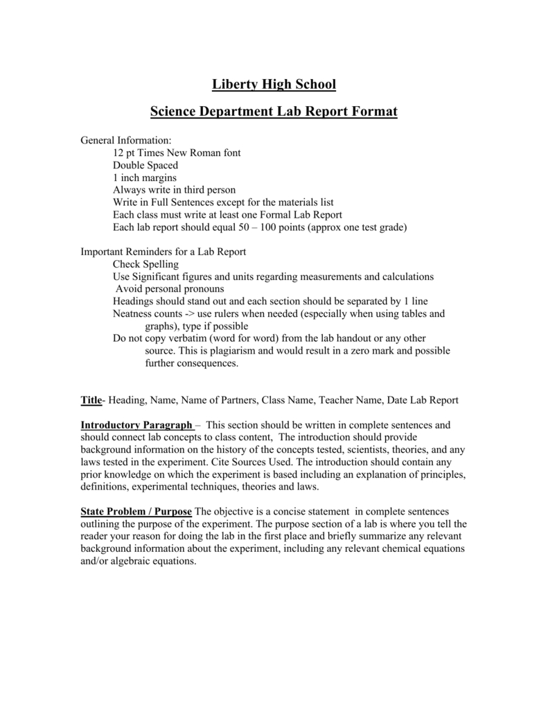 Science Department Lab Report Format Within Science Experiment Report Template