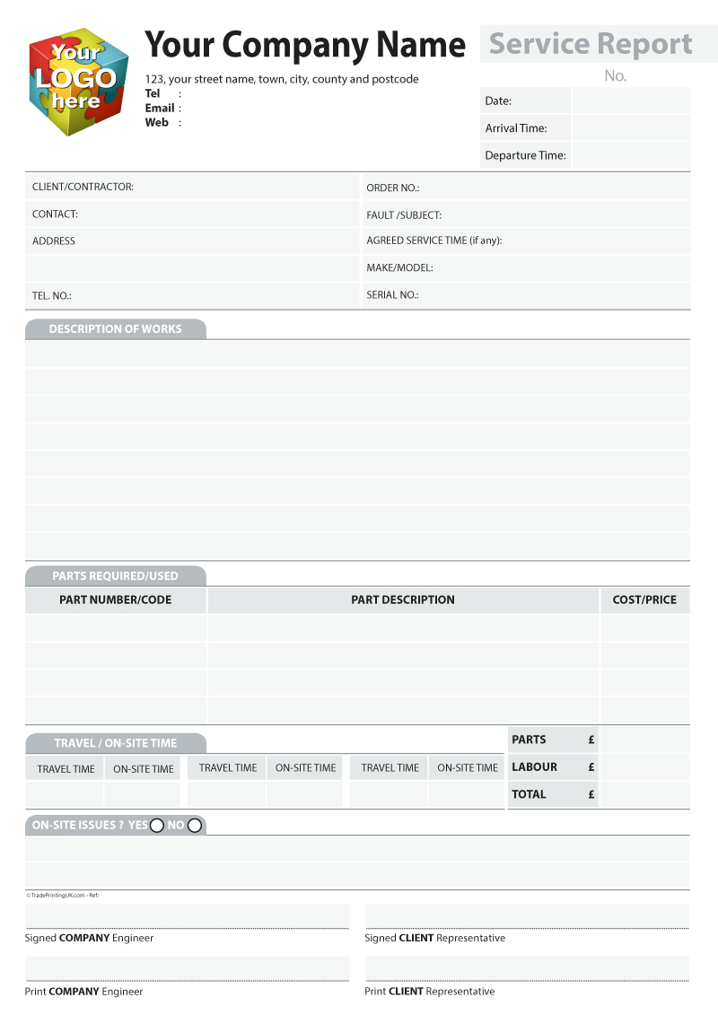Service Report Templates For Carbonless Ncr Print From £40 In Technical Service Report Template