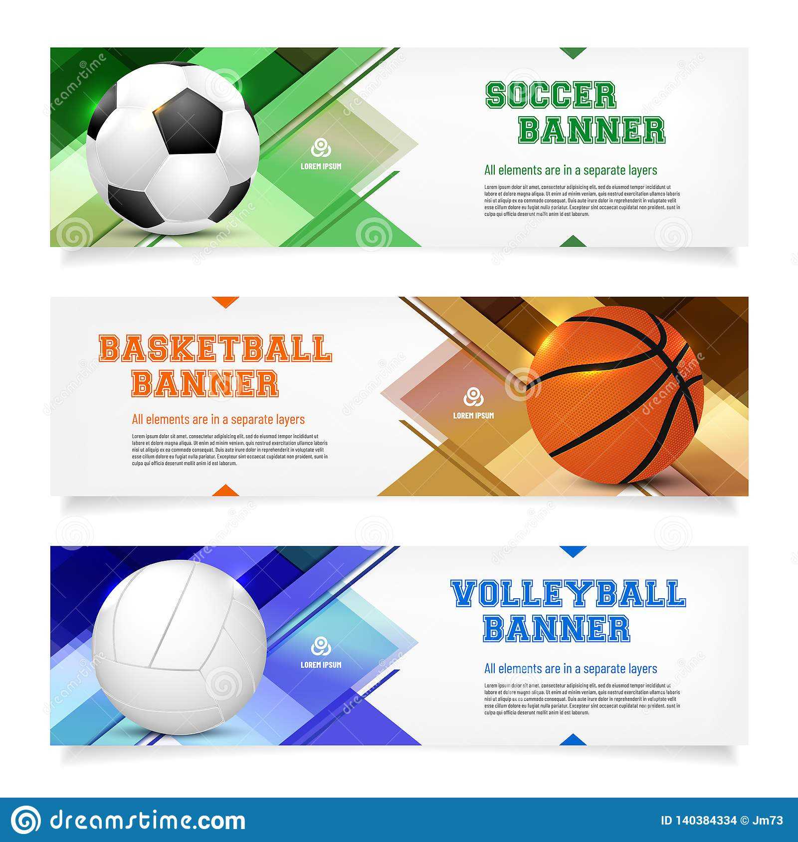 Set Of Sport Banner Templates With Ball And Sample Text For Sports Banner Templates