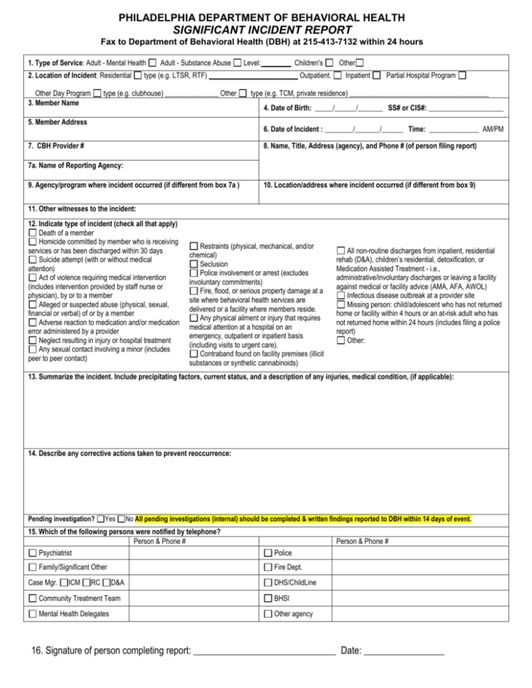 Significant Incident Report Form For Serious Incident Report Template ...