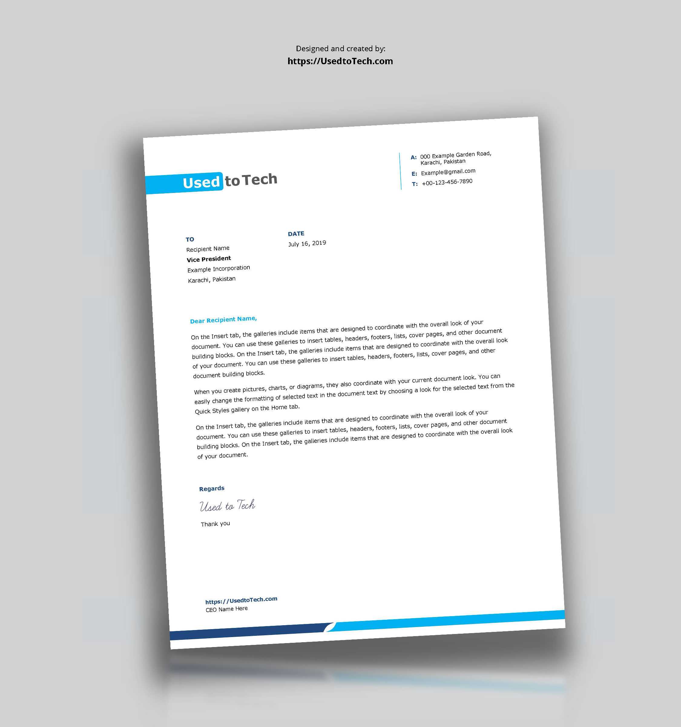 Simple And Clean Word Letterhead Template – Free – Used To Tech Intended For Word Stationery Template Free