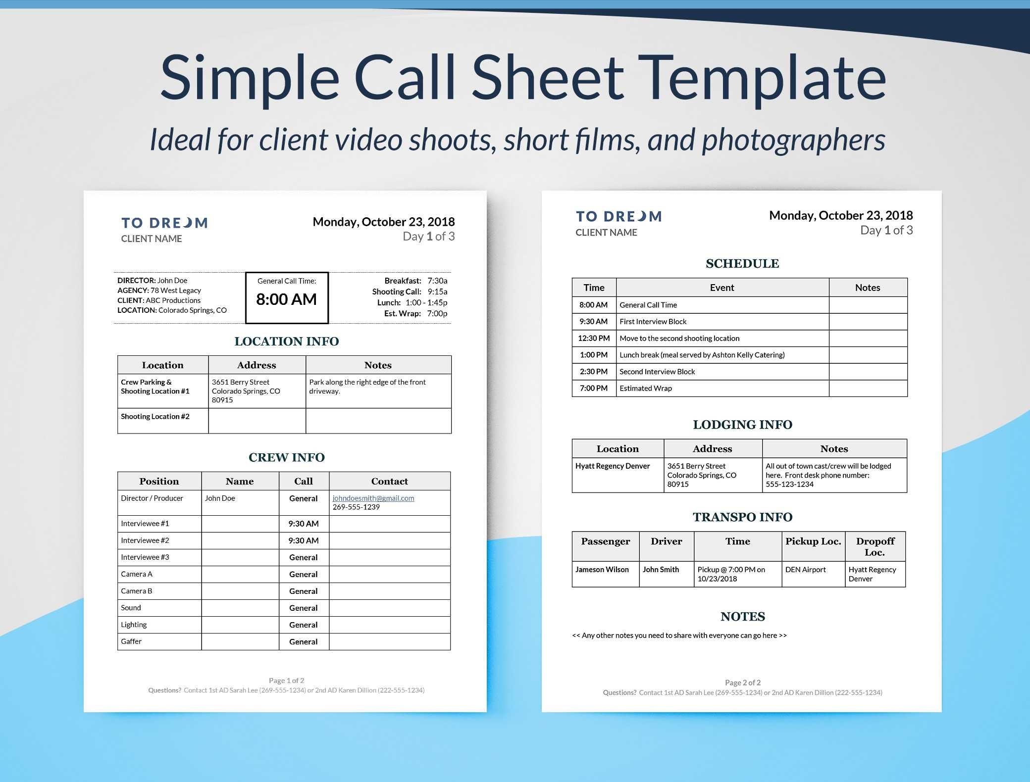 Simple Call Sheet Template Word Doc | Sethero For Film Call Sheet Template Word