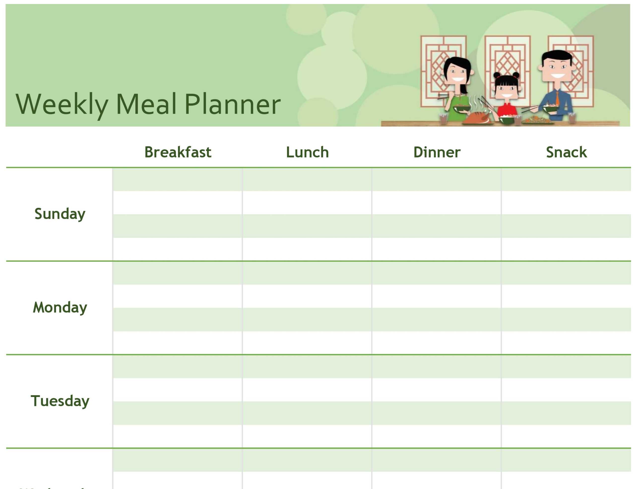 Simple Meal Planner In Menu Planning Template Word