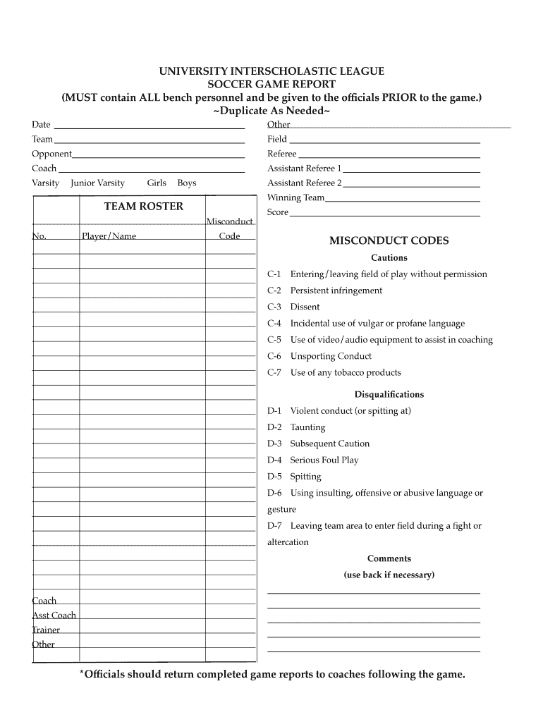 Soccer Game Report Template – Fill Online, Printable Regarding Coaches Report Template