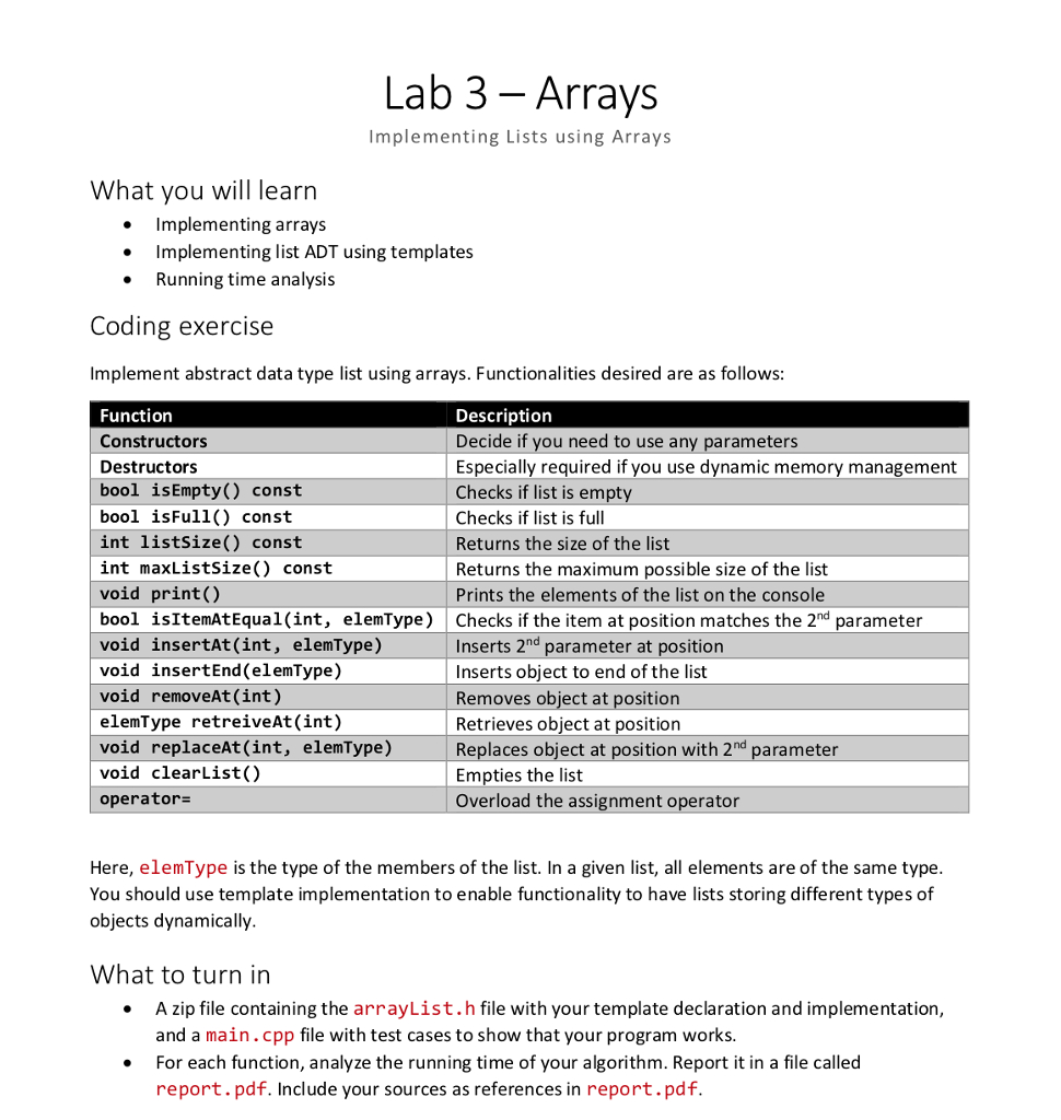 Solved: Lab 3  Arrays Implementing Lists Using Arrays What Within Implementation Report Template