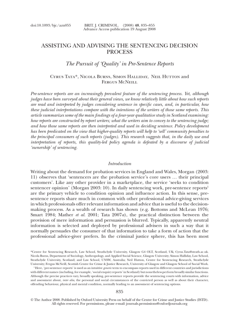 Some Factors In Sentencing Policy throughout Presentence Investigation ...