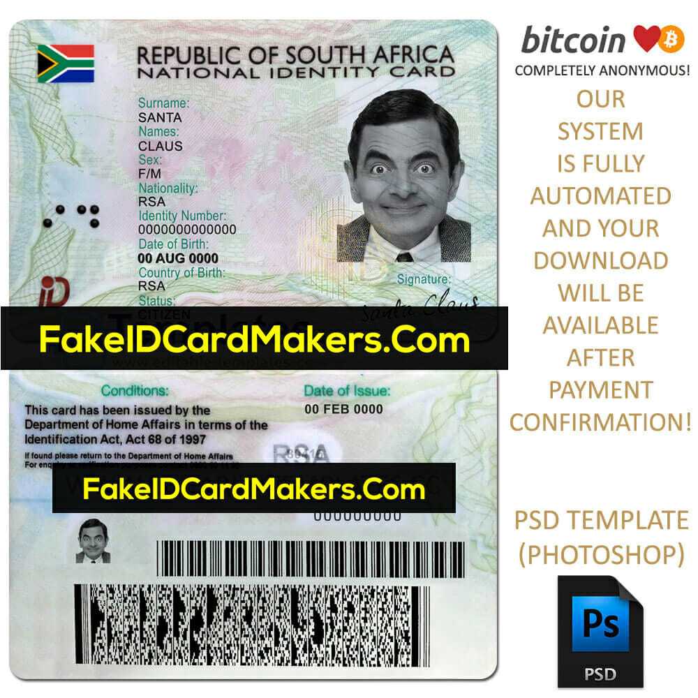 South Africa Id Card Template Psd Editable Fake Download Pertaining To Blank Social Security Card Template Download