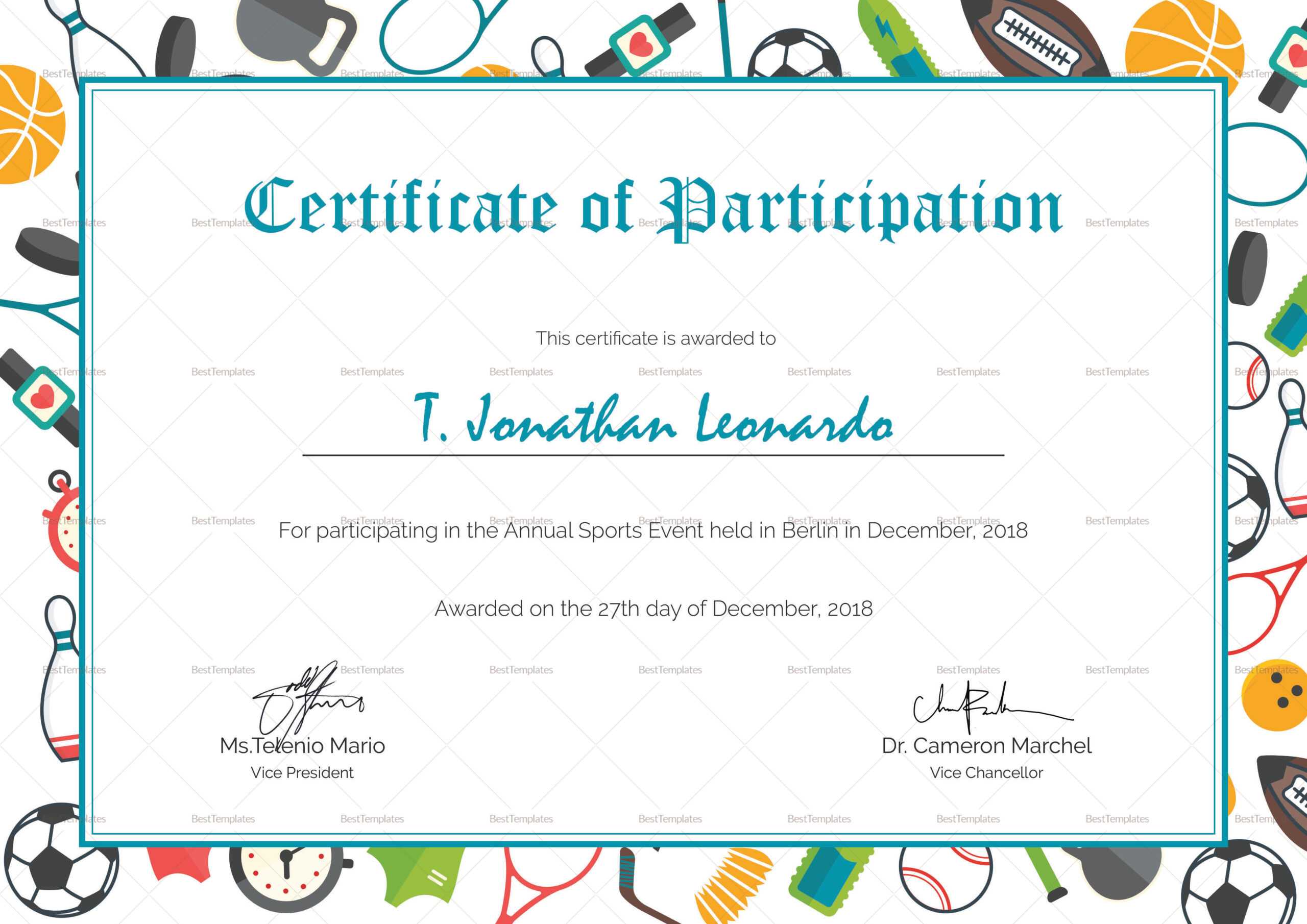 Sports Participation Certificates – Calep.midnightpig.co With Regard To Certificate Of Participation Template Word