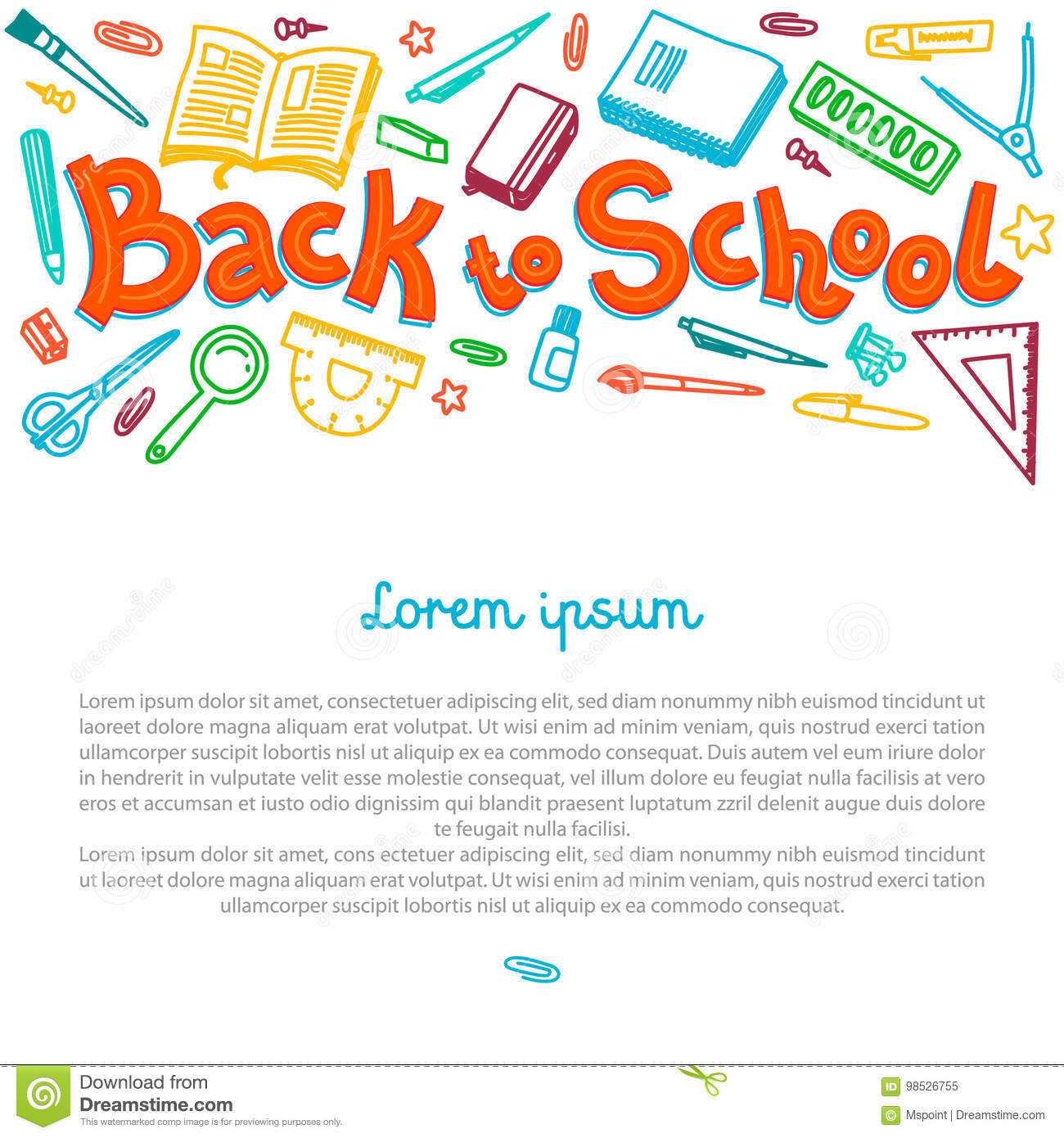 Stationery Collection. Outline Style. Back To School Thin In Classroom Banner Template