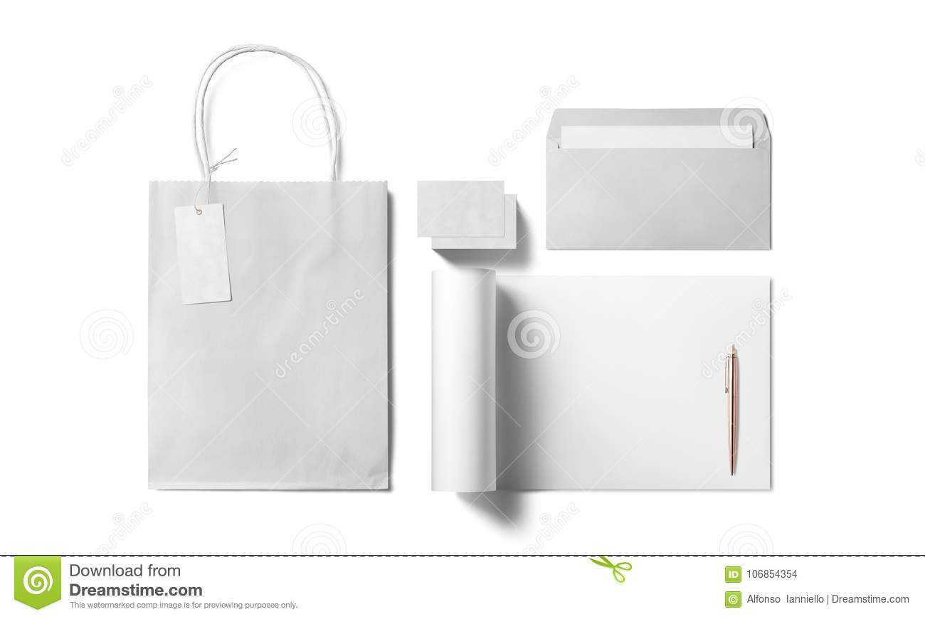 Stationery Template Design With Blank, Name Card, Envelope In Blank Luggage Tag Template