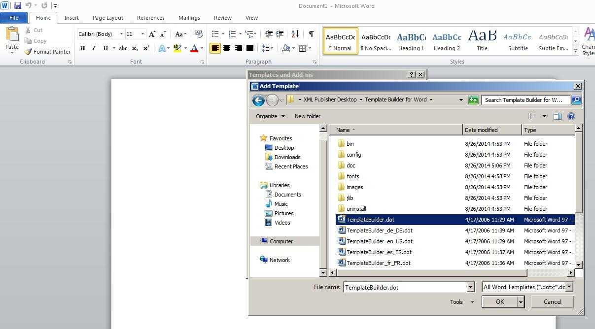 Steps To Enable Bi Publisher Add In Menu In Microsoft Office Inside Word 2010 Templates And Add Ins
