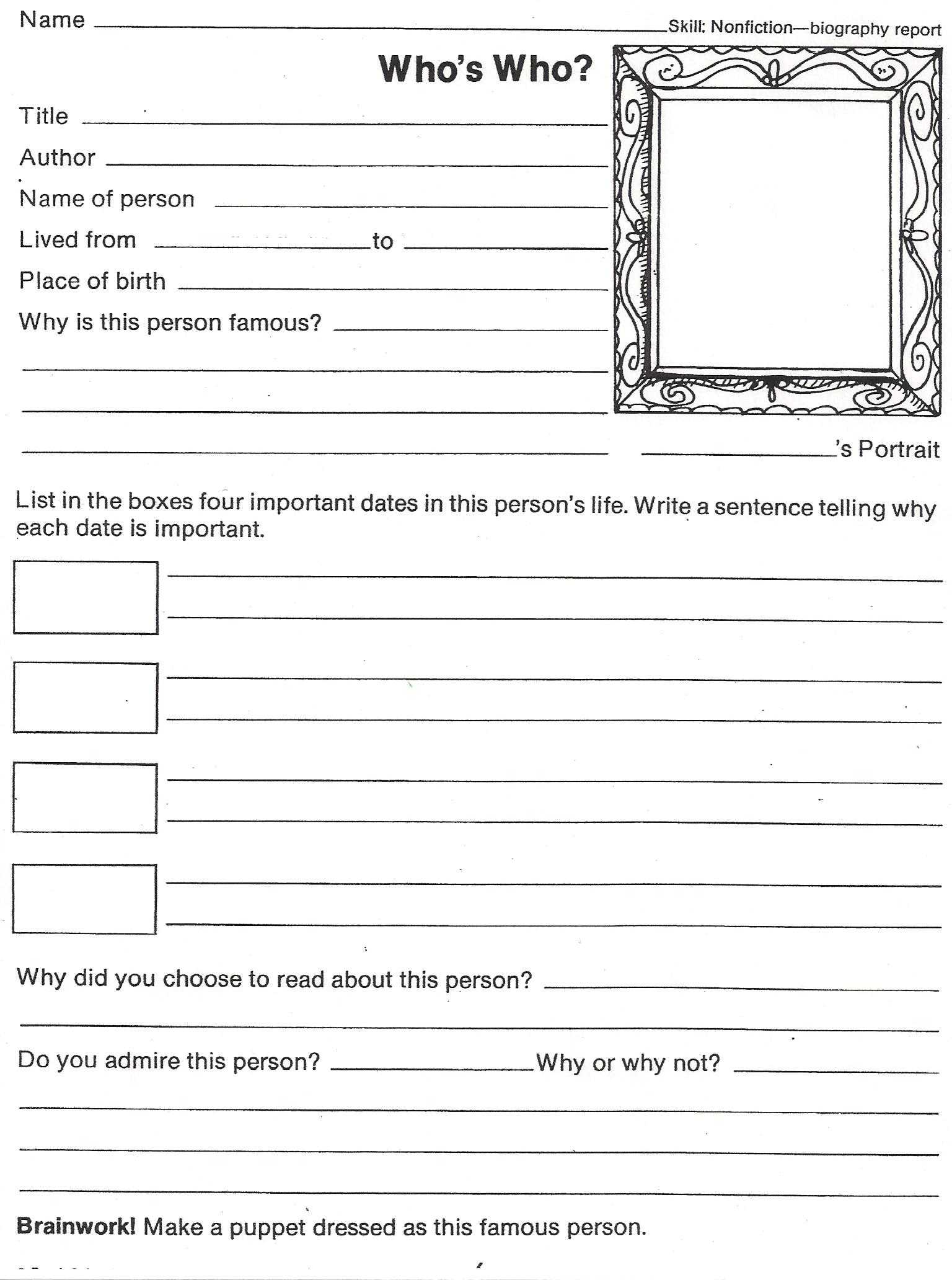 Student Autobiography Worksheet | Printable Worksheets And In Biography Book Report Template
