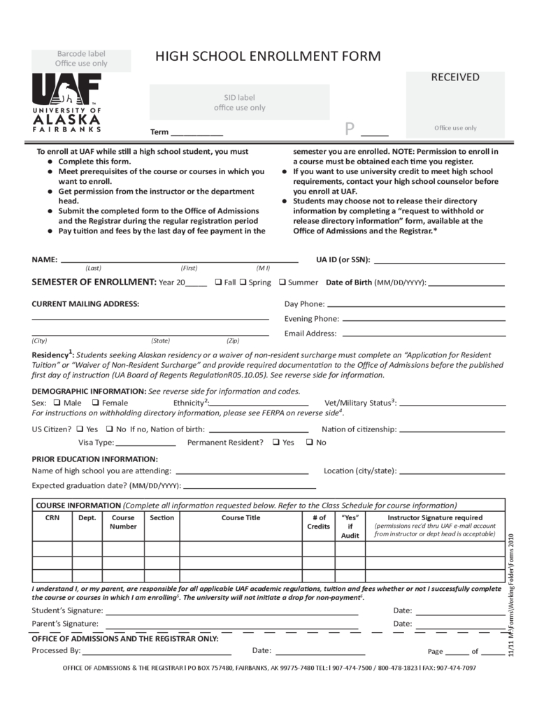 Student Enrollment Form – 3 Free Templates In Pdf, Word In School Registration Form Template Word