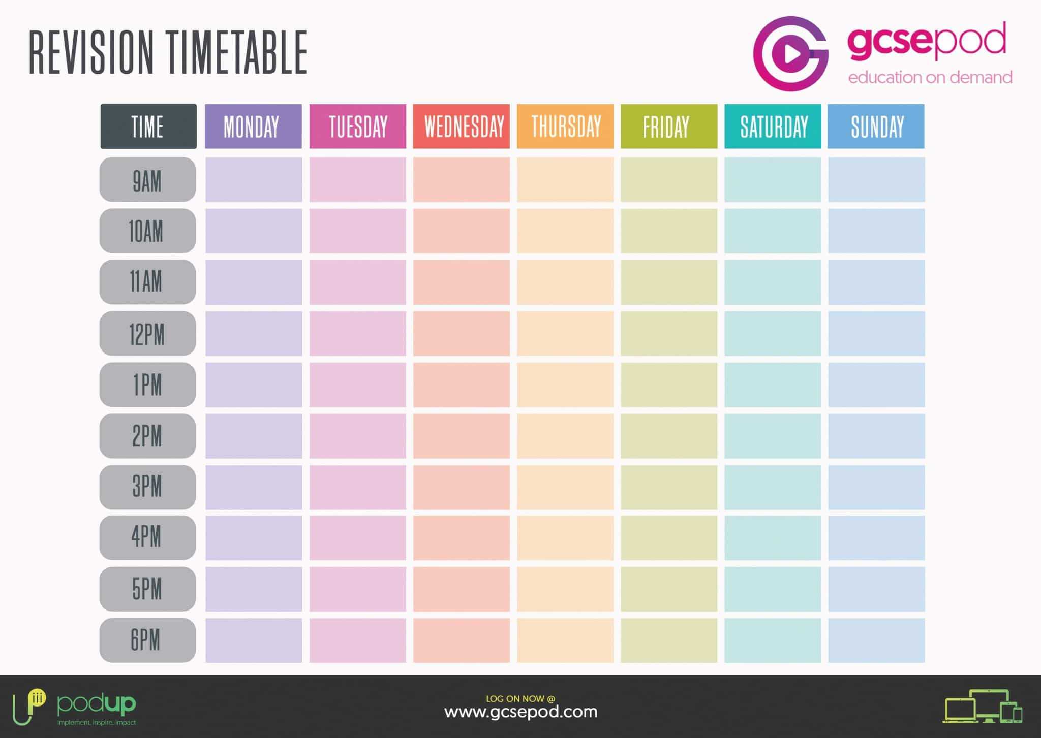 Student Resources | Gcsepod For Blank Revision Timetable Template