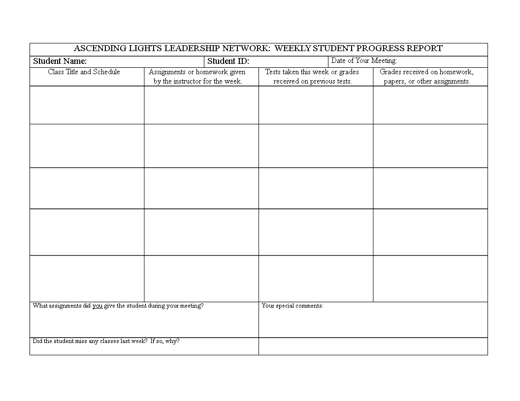 Student Weekly Report Format | Templates At With Educational Progress Report Template