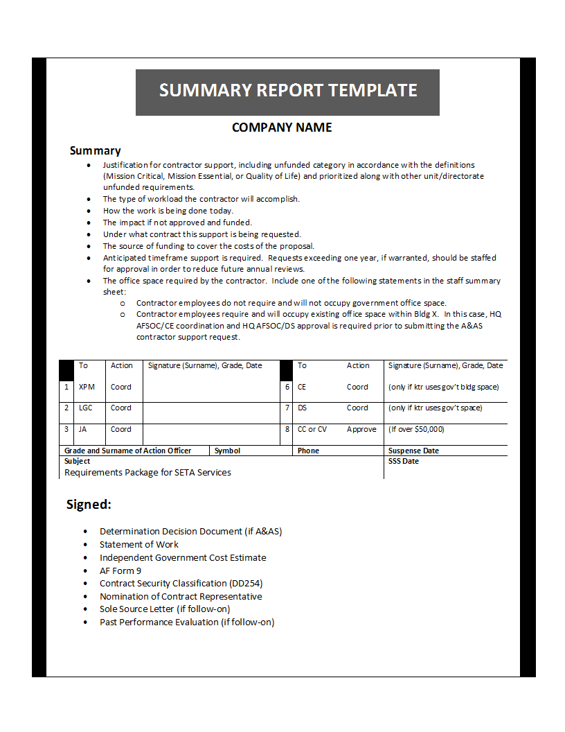 Summary Report Template Inside Project Analysis Report Template
