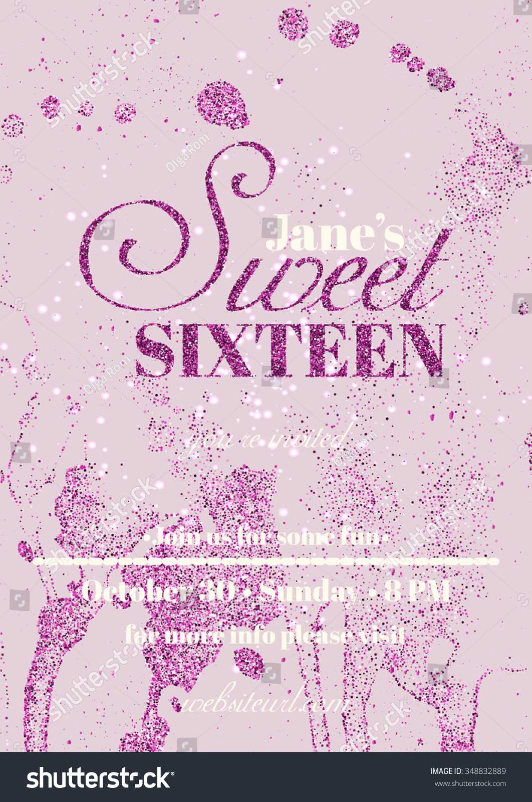 Sweet Sixteen Glitter Party Invitation Flyer Stock Vector Inside Sweet 16 Banner Template
