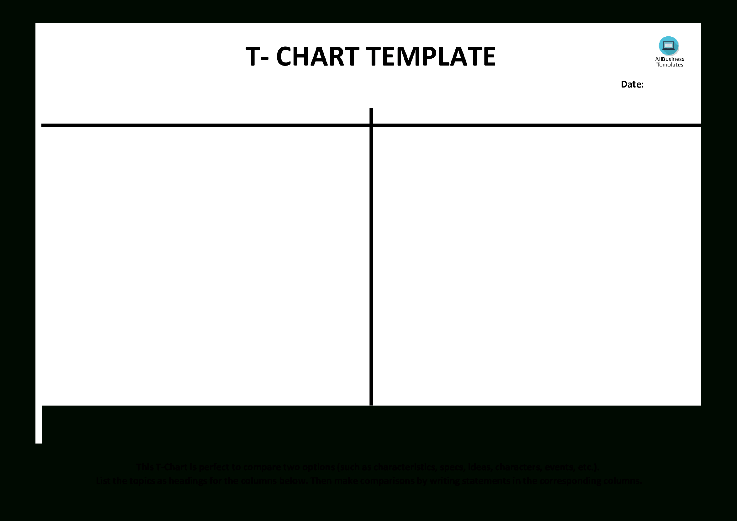 T Chart Example (Blank) | Templates At Allbusinesstemplates With T Chart Template For Word